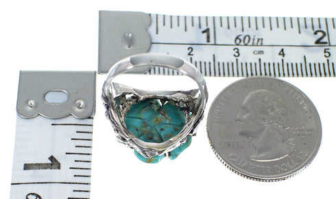 Southwest Dragonfly Flower Sterling Silver Turquoise Ring Size 7-1/4 RX82765